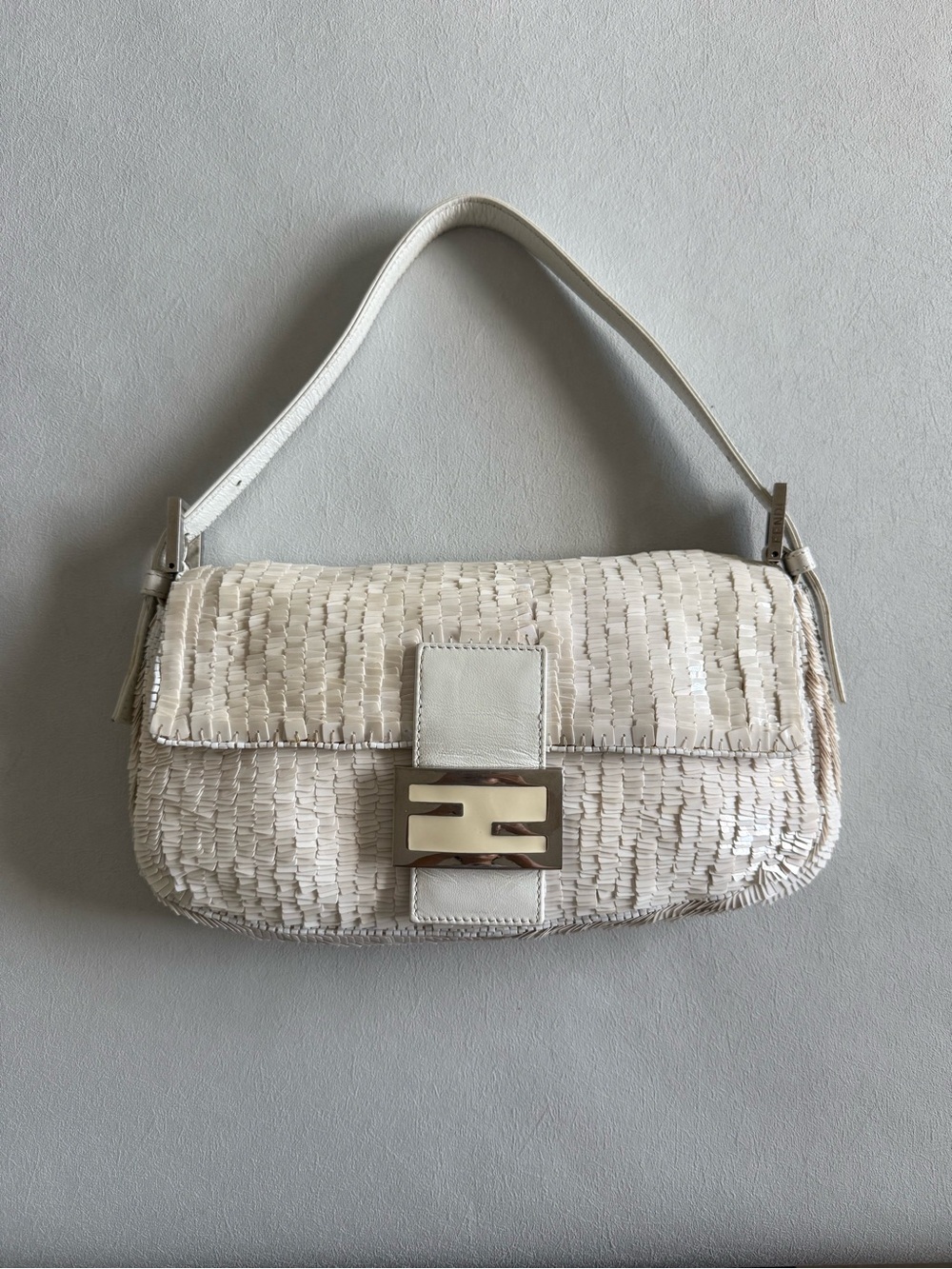 Vintage Fendi White Glitter Baguette Shoulder Bag - Picture 2 of 12